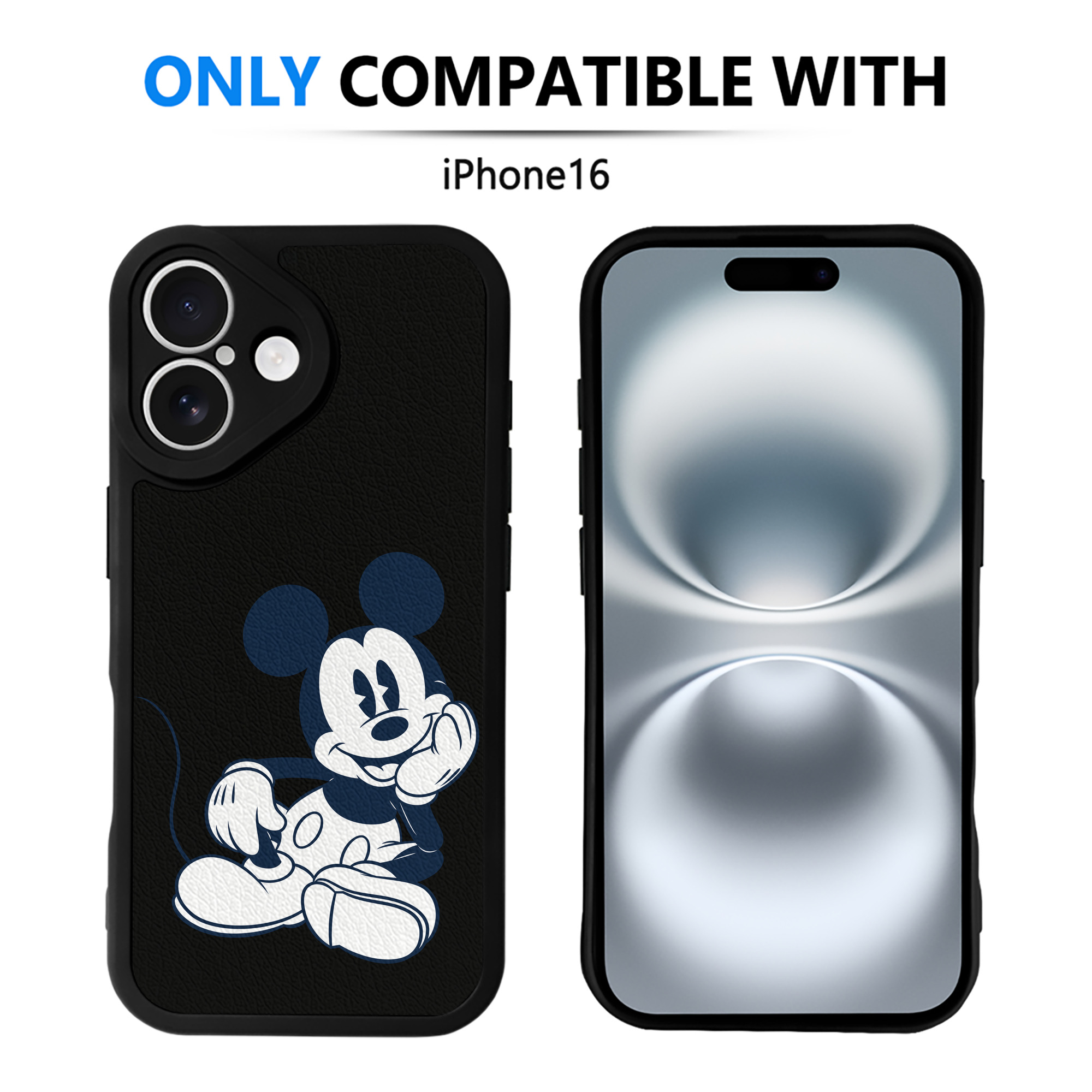 （画像用） ミッキーマウス Mickey Mouse 【iPhone 16シリーズ対応】シリコンスマホケース（レザー調） 材質：シリコン